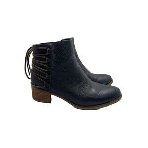 Korks Belaya Black Leather Lace Tie Up Booties Ankle Boots Side Zip Sz 9 Cowgirl